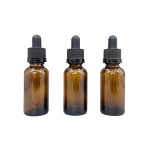 Quality Amber 30ml Glass Cosmetic Bottles Essential Oil With Ratchet Closure Dropper wholesale