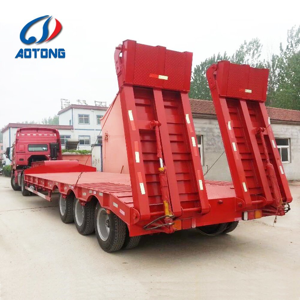 60T Max Payload Steel 2 Axles Lowboy Flatbed Semi Trailer for Long Distance Transport