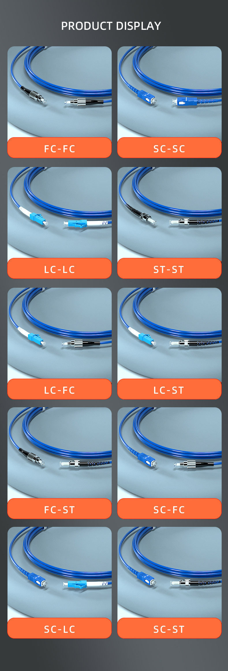 PVC Armored Fiber Optic Patch Cord LC/UPC-FC/UPC Connector Single Mode Simplex 3.0 1M-10M