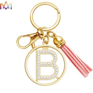 Quality 18g A-Z Alphabet Pink Tassel Personalized Stainless Steel Keychains wholesale