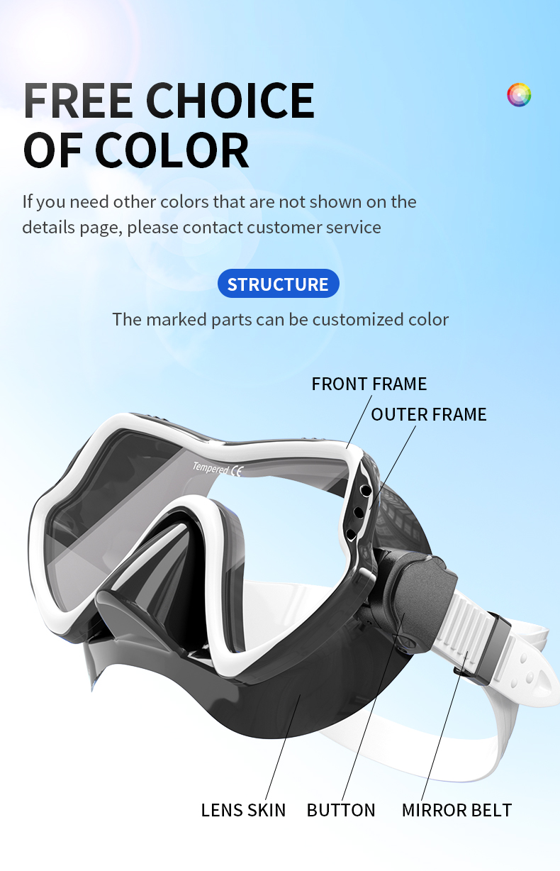 Tempered Glass Silicone Snorkeling Goggles Diving Mask Wide View For Underwater