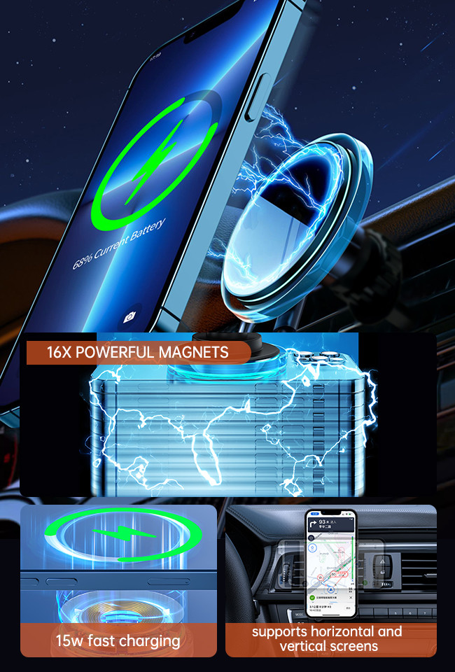 Crystal Ambient Light Magsafe Iphone Car Mount Lightweight One Hand Operation