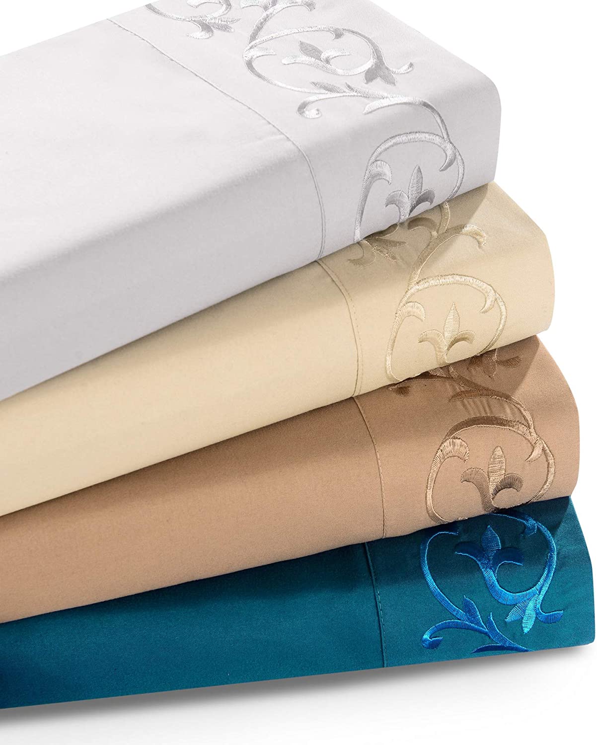 NO Filling Elegant and Modern Scroll Flowers Embroidered Sheet Set 4pcs 100% Polyester