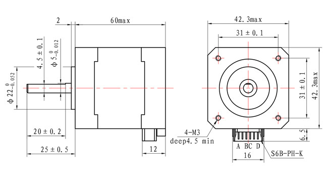 42x42x60mm NEMA 17 Stepper Motor 4 Wire 0.6N.M For CNC Robot