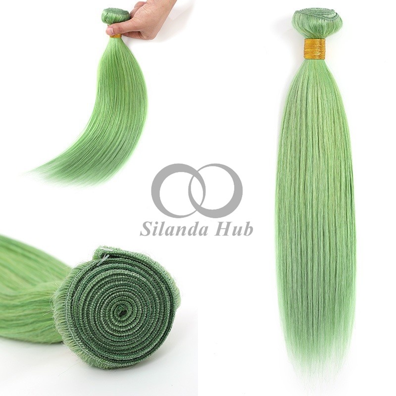 Green Straight Remy Human Hair Bundles Sew In Weave Bundles Brazilian Bundle Deals