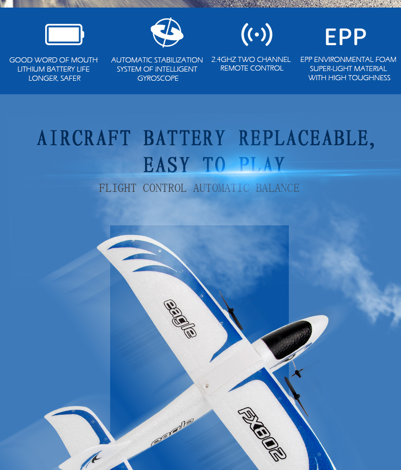 Fx802 2.4g 2ch Epp Foam Eagle Rc Airplane Rtf Fixed Wing Electric Outdoor Remote Control Plane Aircraft Rc Glider Flying Toys