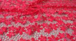 Chemical lace with Red/Pink /Orange Color + Embroidery 3 mm Sequin Lace Fabric