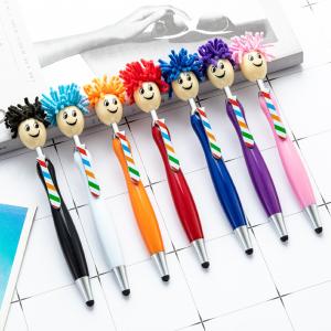 Quality Cute Cartoon Plastic Ball Pen Doll Head Touchscreen Ballpoint Pens Kids Gift wholesale