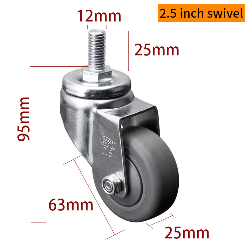 EDL Light Duty Zinc Coating 2.5inch 70kg Threaded TPE Caster by Swivel and Brake type