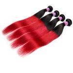 Soft 7A Ombre Brazilian Virgin Hair 1B / Red Straight Ombre Hair 3 Bundles For