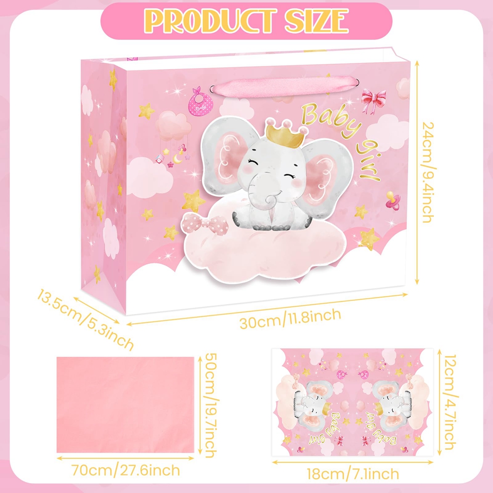 Custom Cartoon Animals Baby Pink Tote Carrier Box with Hand Length Handle and Ribbon