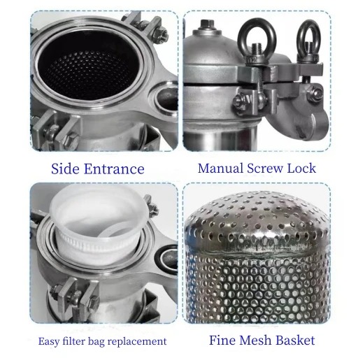 Side Entry Filter Bag Housing for Purifying Waste Water in the Liquid Filtration Process