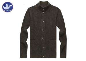 Quality Stand Collar Mens Dark Brown Cardigan Sweater , Mens Cotton Cardigans With Pockets wholesale