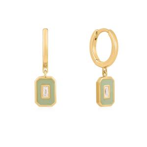 Quality Baguette CZ &amp; Enamel Hoop Earrings 925 Silver 18K Gold Plated, Handcrafted Jewelry for Women wholesale