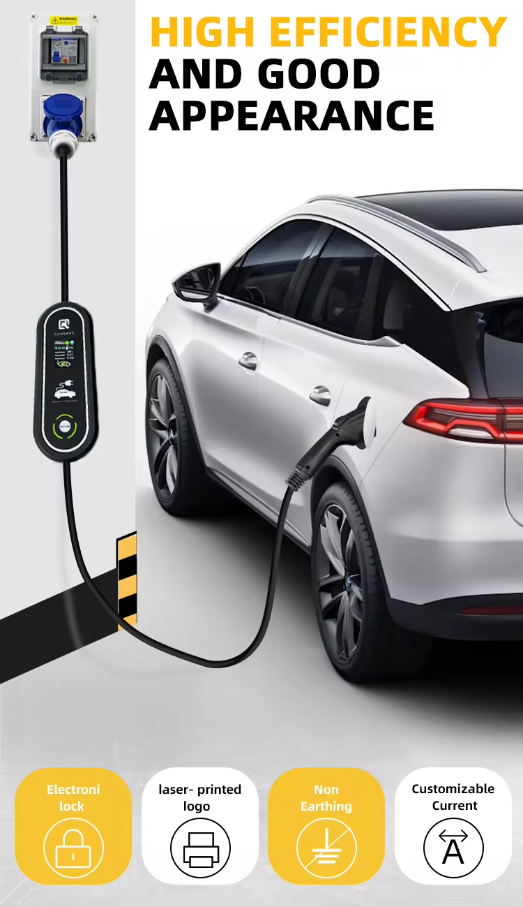 7kw 32A EV Portable Charger Type1 with Shucko Plug CE Certification 220V and 10M Cable Length LP55 Protection Level