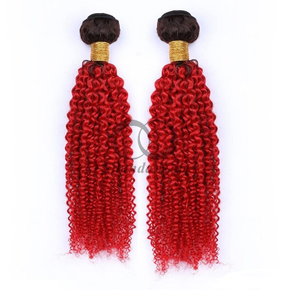 #T1B/Red Kinky Curly Remy Human Hair Bundles Sew In Weave Bundles Brazilian Bundle Deals