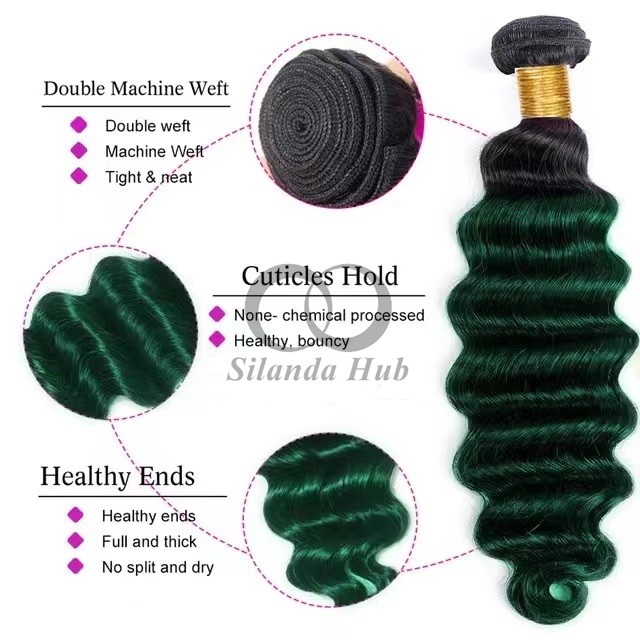 #T1B/Green Loose Deep Wave Remy Human Hair Bundles Sew In Weave Bundles Brazilian Bundle Deals