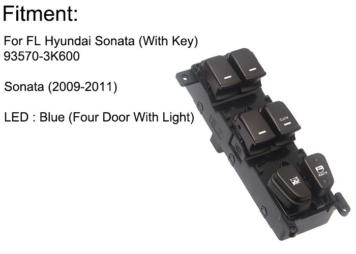 Auto Power window switch Front Left with key for Hyundai sonata four door with blue light 2009-2011 OE 93570-3K600