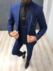 Quality Navy Blue Custom Mens 3 Piece Tuxedo Suit For Groom'S Wedding wholesale