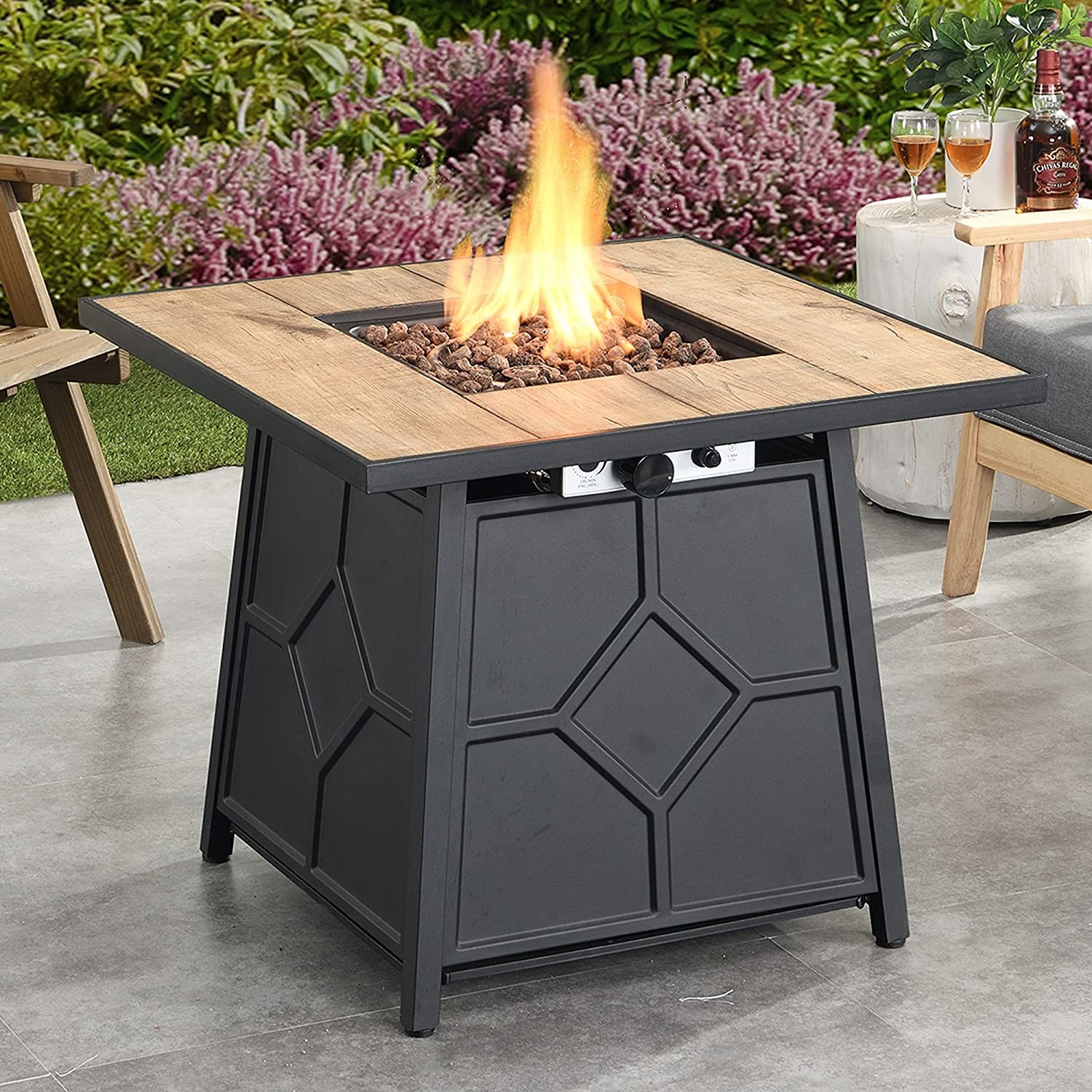 Self-Ignition Outdoor Propane Square Fire Pit Table For Patio Balcony Garden