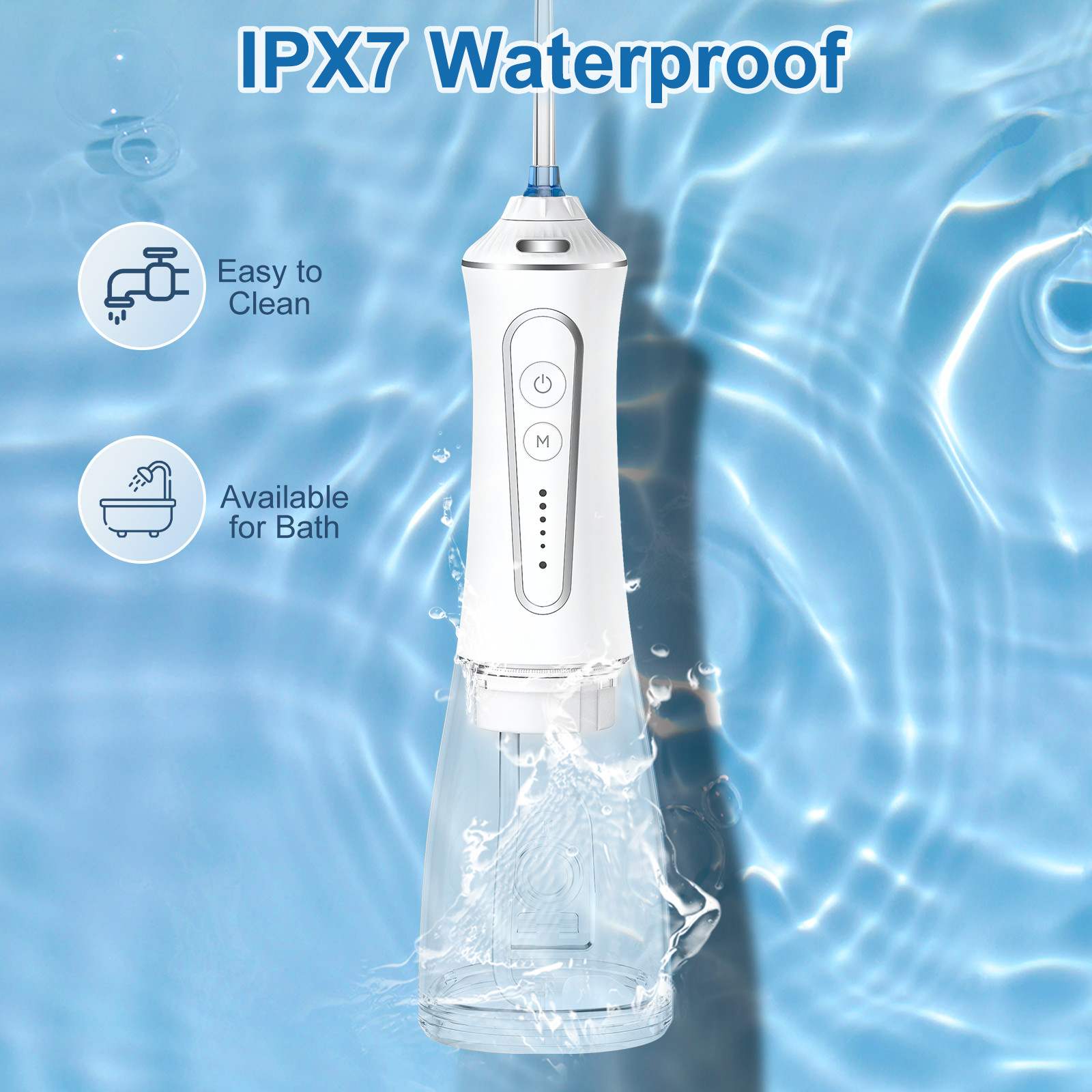 Dental Water Flosser For Teeth whitening Cleaning , Portable Ipx7 Cordless Oral Irrigator With 3 Modes 4 Jet Tips Tooth Flossers