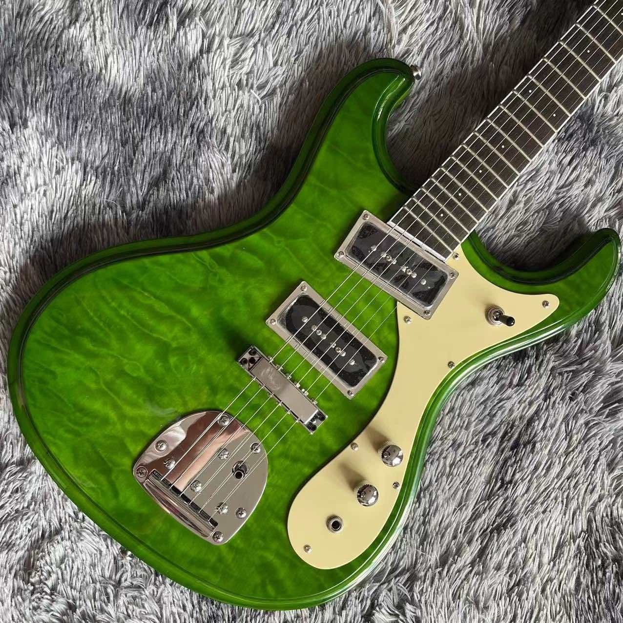 Custom Mosrite Electric guitar JRM Johnny Ramone Guitar with Water Ripple in Green Color