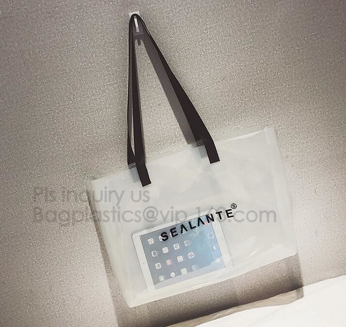 Semi-clear Tote Bags Stripe PVC Shoulder Bag with Pouch, PVC PU Trendy Handbag Shoulder Bag Beach Bag, PVC shoulder bag
