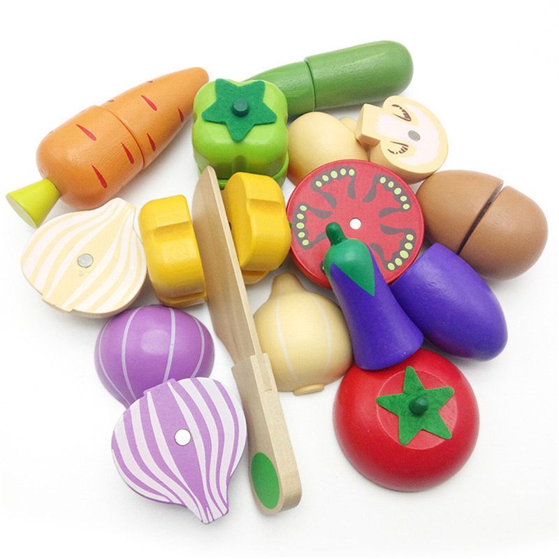 Water Paint 1.94in Wooden Fruit Cutting Set Kitchen Role Play
