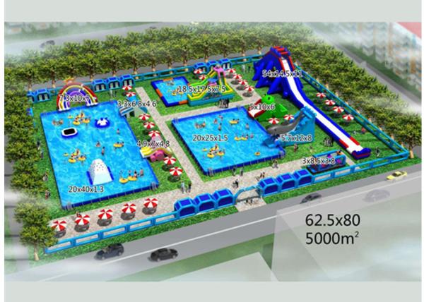 Puncture - Proof Inflatable Water Parks / Amusement Park Commercial Blow Up