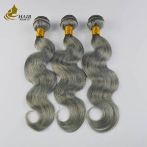 Quality Grey Ombre Human Hair Extensions Bundles 26 Inch With Closure wholesale