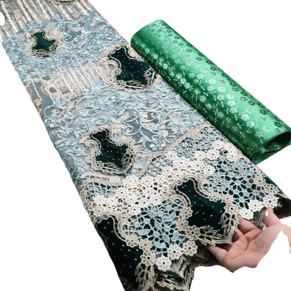 3D Flower Decoration Embroidery Guipure Mix Tulle Velvet Fabric for Dress from