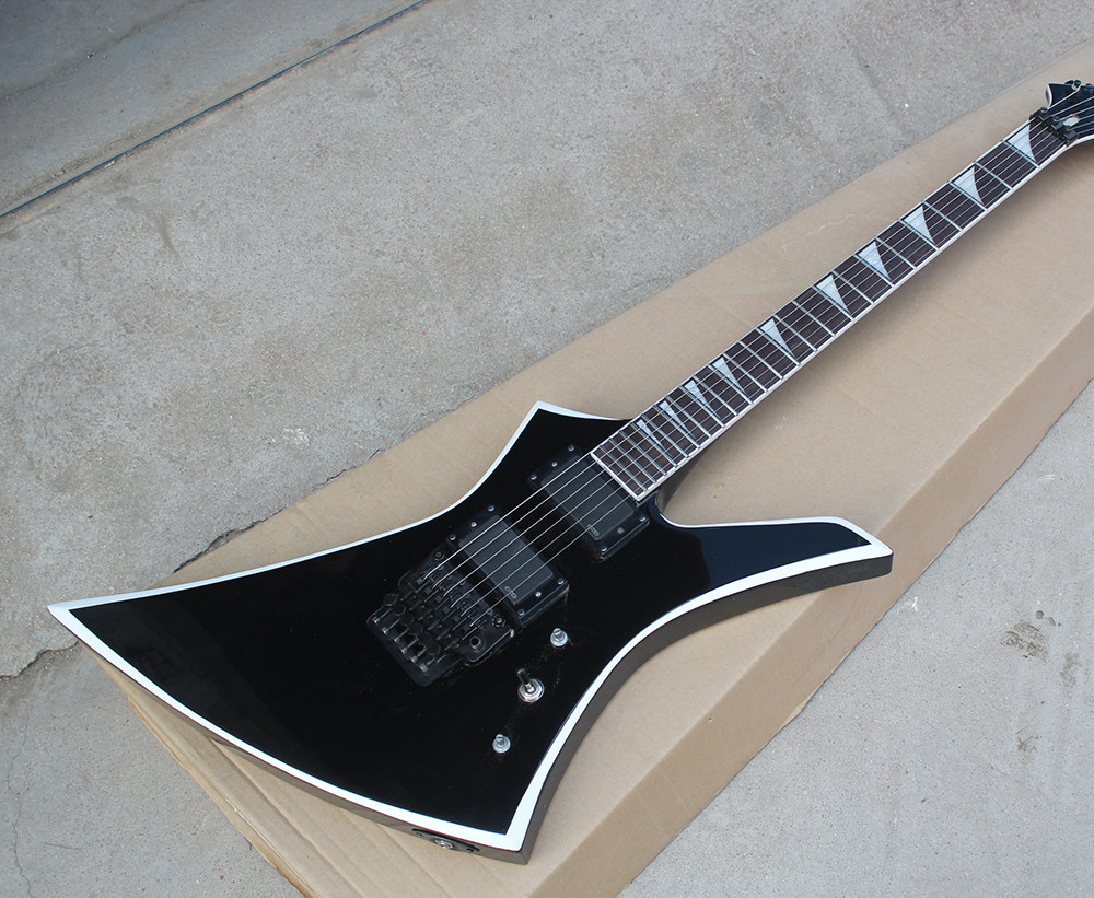 Factory Custom Black Body Electric Guitar whit Floyd Rose,White Binding Neck,Black Hardware,Rosewood Fretboard