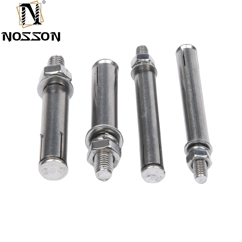 M10x100 304 Stainless Steel External Hex Expansion Bolt Screw Sleeve Anchor Expansion Screw Bolt for Construction Finish Plain