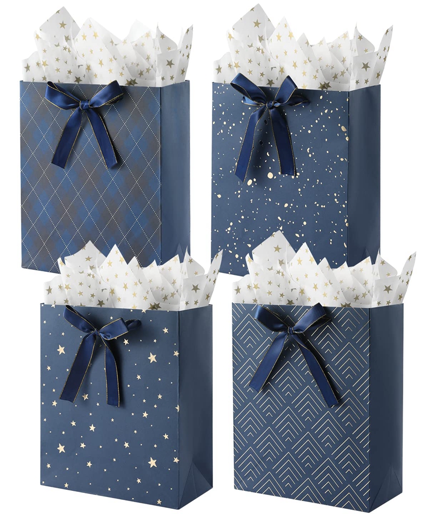 Custom Beautiful Boutique Jewelry Gift Packaging Shopping Tote Paper Bags With Bowknot
