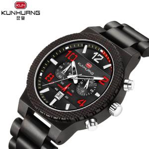 Quality Black Dial Black Ebony Wood Chronograph Wrist Watches wholesale