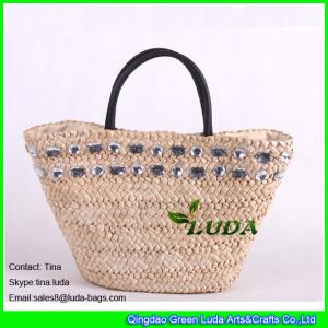 Quality LUDA natural straw handbags cornhusk straw beach tote bags with stone wholesale