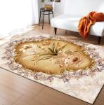 Ethnic Ancient European Flower Pattern Living Room Floor Mat Polyester Fiber