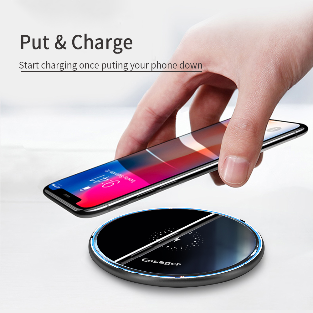 Essager 2022 Mirror Desktop Wireless Mobile Phone Charger Fast Qi Wireless Charger 10W