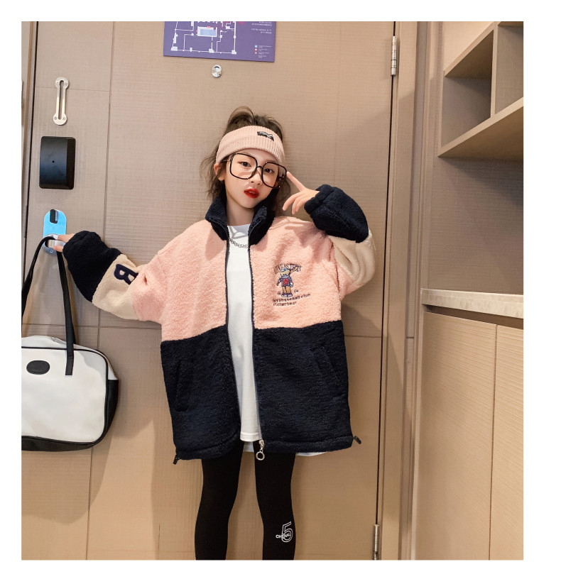 Embroidery Craft Lamb Fleece Jacket Autumn Winter Thickened Girls Cotton Padded Coat