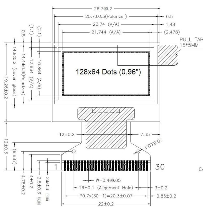 0.96 Inch OLED Display Module 128x64, OEL Graphic Display 0.96 inch