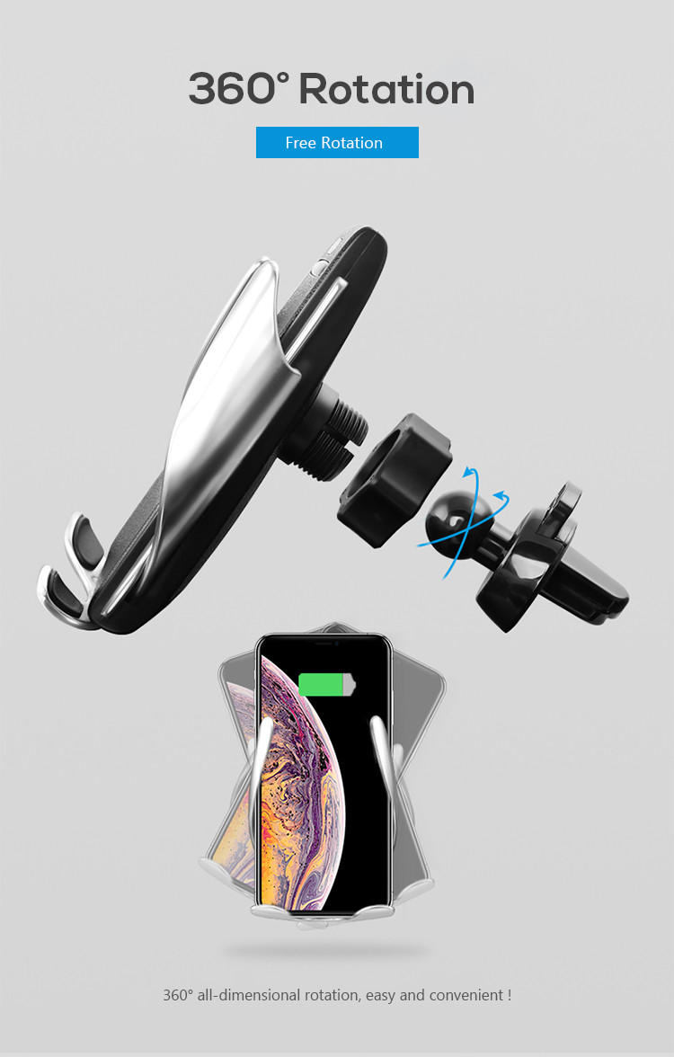 White Auto Clamping Vent Mount 10W QI Wireless Car Charger