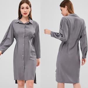 Quality Fall Clothing Womens Midi Double Slit Shirt Dress Long Sleeve wholesale