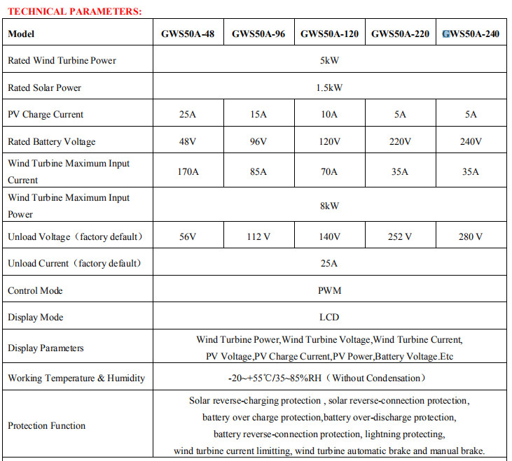 Off Grid 1kW Wind Solar Hybrid Controller RS232 Communication