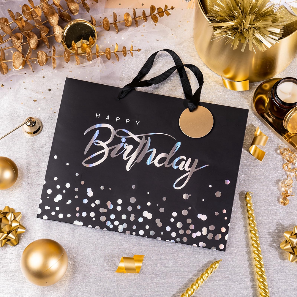 Happy Birthday Gift Tote Paper Bag Set Logo Customizable CMYK 4 Color Offset Printing