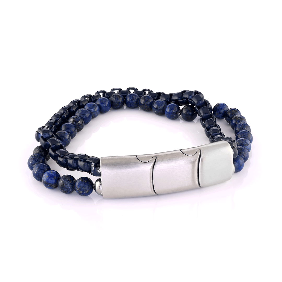 7.5 Inch Stainless Steel Bangle Classic Men's Black Leather Bracelet