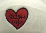 Chinese manufactuer red heart embroidered knitting stripe hat cap beanie 79g 20