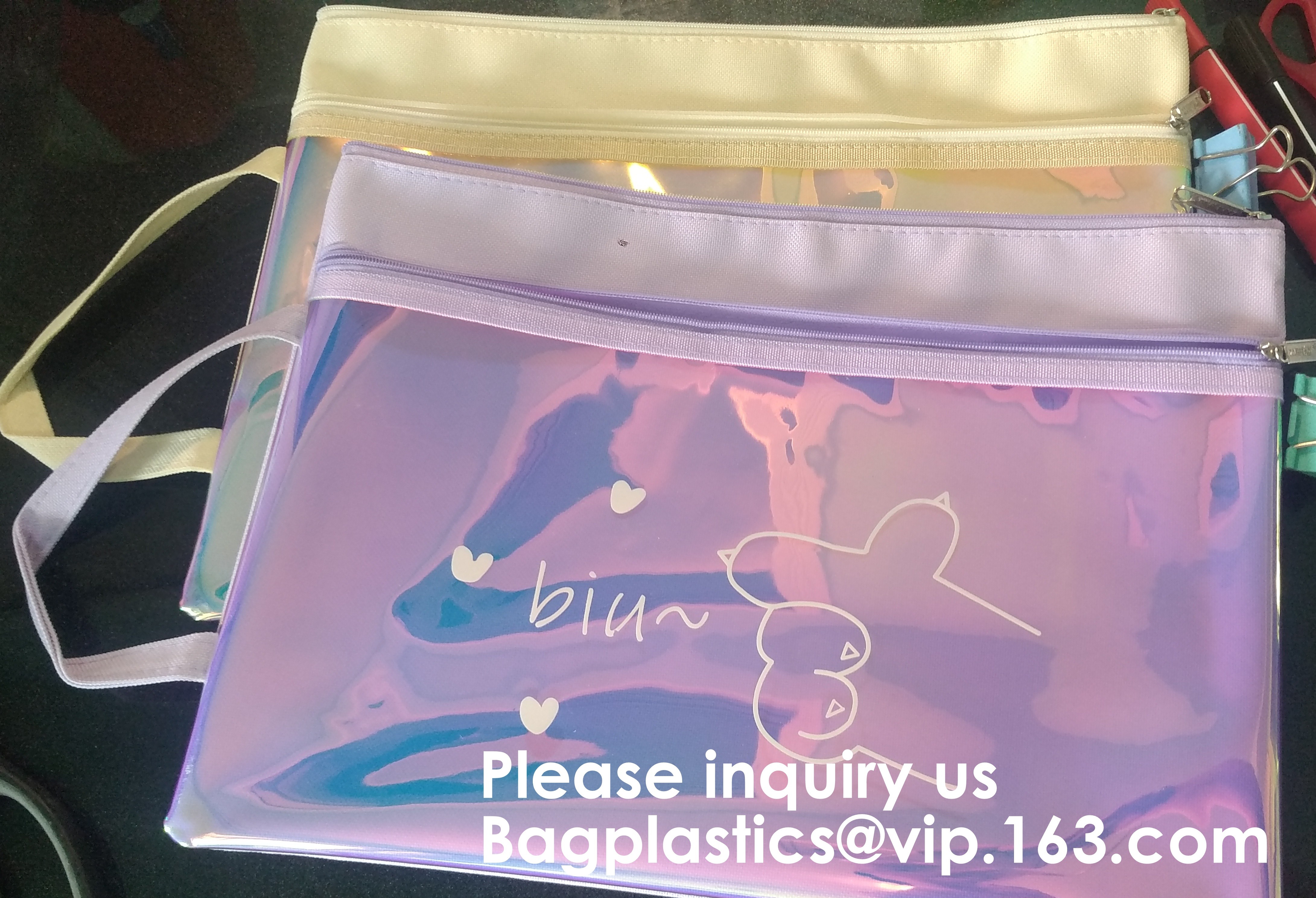 Mesh Organizer Storage Bag Durable File Bag for Office Stationery and Travel,Zipper Mesh File Bag Cosmetic Bag PVC Bag f