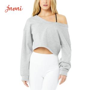 Quality Dropped Off Shoulder Cuffed Sleeves Women Workout Hoodies 200gsm wholesale