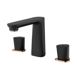 Quality 2 Handle Bathroom Widespread Faucet Black Deck Mounted wholesale