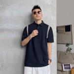 Summer men's lapel polo shirt spell color short sleeve loose casual T-shirt